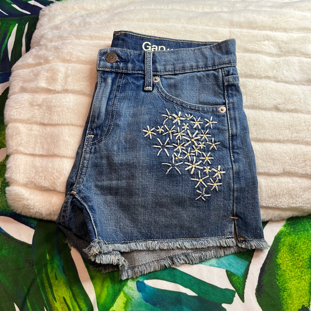 Gap 1969 24/25 Original Best Girlfriend Daisy Embroidered Spring Denim Short